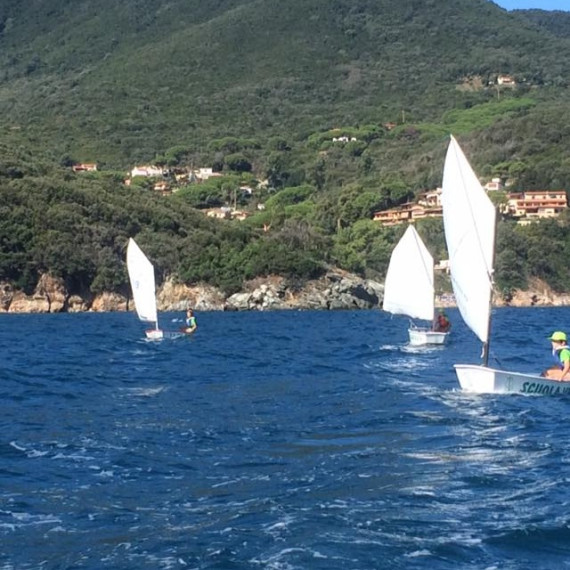 Piccole barche a vela durante una regata nelle acque dell’Isola d’Elba